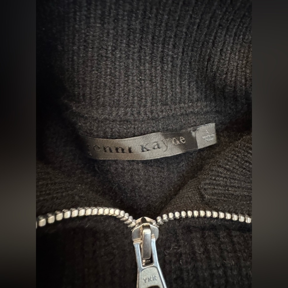 Jenni Kayne Half Zip Cashmere Sweater Black Pullover Ribbed Knit Mock EUC Size L - Picture 7 of 11